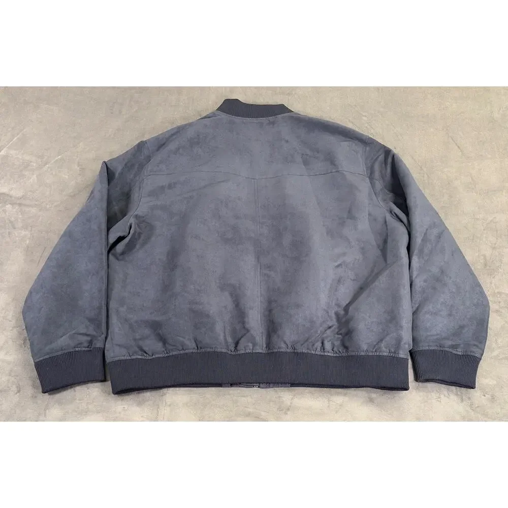 Banana Republic Men's Navy Blue Suede Bomber Jacket Lined Zip Band Collar XXL FS